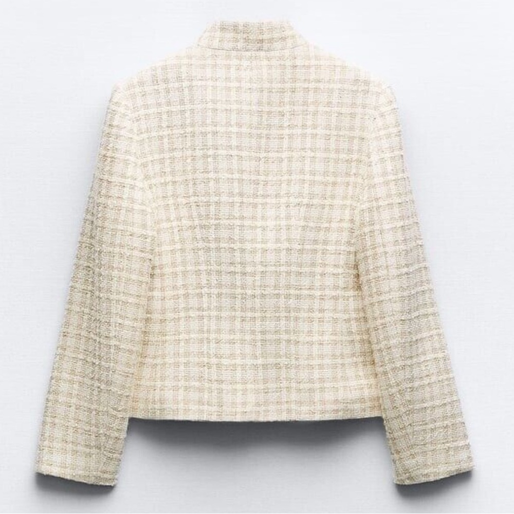 Zara white and beige check textured jacket. - Picture 5 of 16